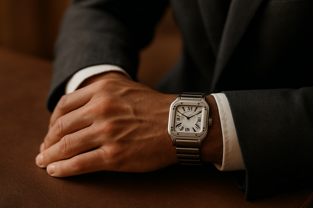 Homme portant la Cartier Santos - aspect naturel